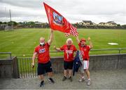 12 June 2021; Cork supporters, from left, Robbie McGrath, Shane Murphy and Ray Lucie show their support before the Lidl Ladies National Football League Division 1 semi-final match between Donegal and Cork at Tuam Stadium in Galway. Photo by Harry Murphy/Sportsfile