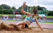 12 June 2021; Kim O'Hare of Raheny Shamrock AC, Dublin, competing in the Senior Women's Triple Jump during day one of the AAI Games & Combined Events Championships at Morton Stadium in Santry, Dublin. Photo by Sam Barnes/Sportsfile