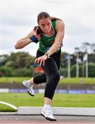 12 June 2021; Elizabeth Morland of Cushinstown AC, Meath, competing in the Shot Put event of the Senior Heptathlon during day one of the AAI Games & Combined Events Championships at Morton Stadium in Santry, Dublin. Photo by Sam Barnes/Sportsfile