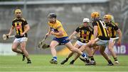 12 June 2021; Tony Kelly of Clare gets away from Kilkenny players, from left, Richie Leahy, Conor Browne, Billy Ryan and Richie Reid during the Allianz Hurling League Division 1 Group B Round 5 match between Clare and Kilkenny at Cusack Park in Ennis, Clare. Photo by Ramsey Cardy/Sportsfile