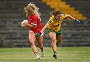 12 June 2021; Sadhbh O'Leary of Cork in action against Niamh Carr of Donegal during the Lidl Ladies National Football League Division 1 semi-final match between Donegal and Cork at Tuam Stadium in Galway. Photo by Harry Murphy/Sportsfile