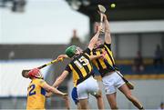 12 June 2021; Billy Ryan, right, and Eoin Cody of Kilkenny in action against Paul Flanagan, left, and John Conlon of Clare during the Allianz Hurling League Division 1 Group B Round 5 match between Clare and Kilkenny at Cusack Park in Ennis, Clare.. Photo by Ramsey Cardy/Sportsfile