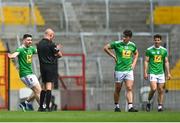 12 June 2021; James Dolan of Westmeath protests to referee Cormac Reilly after he blows the final whistle during the Allianz Football League Division 2 Relegation play-off match between Cork and Westmeath at Páirc Uí Chaoimh in Cork. Photo by Eóin Noonan/Sportsfile