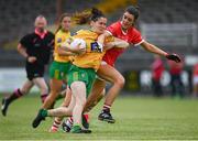 12 June 2021; Geraldine McLaughlin of Donegal in action against Erika O'Shea of Cork during the Lidl Ladies National Football League Division 1 semi-final match between Donegal and Cork at Tuam Stadium in Galway. Photo by Harry Murphy/Sportsfile