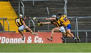 12 June 2021; David Reidy of Clare shoots to score his side's third goal during the Allianz Hurling League Division 1 Group B Round 5 match between Clare and Kilkenny at Cusack Park in Ennis, Clare. Photo by Ramsey Cardy/Sportsfile
