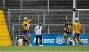 12 June 2021; Aaron Shanagher of Clare celebrates after scoring his side's fourth goal during the Allianz Hurling League Division 1 Group B Round 5 match between Clare and Kilkenny at Cusack Park in Ennis, Clare. Photo by Ramsey Cardy/Sportsfile
