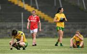 12 June 2021; Róisín Rodgers of Donegal, left, reacts at full-time of the Lidl Ladies National Football League Division 1 semi-final match between Donegal and Cork at Tuam Stadium in Galway. Photo by Harry Murphy/Sportsfile