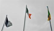 12 June 2021; The tricolour and the flags of the two competing counties, Dublin, left, and Donegal, flutter in the wind before the Allianz Football League Division 1 semi-final match between Donegal and Dublin at Kingspan Breffni Park in Cavan. Photo by Ray McManus/Sportsfile