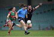12 June 2021; Lyndsey Davey of Dublin in action against Tamara O'Connor of Mayo during the Lidl Ladies National Football League Division 1 semi-final match between Dublin and Mayo at LIT Gaelic Grounds in Limerick. Photo by Piaras Ó Mídheach/Sportsfile