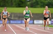 12 June 2021; Elizabeth Morland of Cushinstown AC, Meath, centre, on her way to winning the 200m event of the Senior Heptathlon, ahead of Lara O'Byrne of Donore Harriers, Dublin, left, and Molly Curran of Carmen Runners AC,  during day one of the AAI Games & Combined Events Championships at Morton Stadium in Santry, Dublin. Photo by Sam Barnes/Sportsfile
