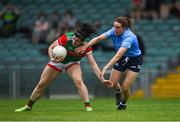 12 June 2021; Rachel Kearns of Mayo in action against Siobhán McGrath of Dublin during the Lidl Ladies National Football League Division 1 semi-final match between Dublin and Mayo at LIT Gaelic Grounds in Limerick. Photo by Piaras Ó Mídheach/Sportsfile
