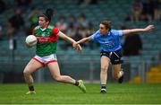 12 June 2021; Rachel Kearns of Mayo in action against Siobhán McGrath of Dublin during the Lidl Ladies National Football League Division 1 semi-final match between Dublin and Mayo at LIT Gaelic Grounds in Limerick. Photo by Piaras Ó Mídheach/Sportsfile