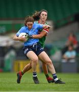 12 June 2021; Siobhán McGrath of Dublin is tackled by Niamh Kelly of Mayo during the Lidl Ladies National Football League Division 1 semi-final match between Dublin and Mayo at LIT Gaelic Grounds in Limerick. Photo by Piaras Ó Mídheach/Sportsfile