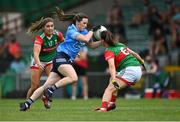 12 June 2021; Lyndsey Davey of Dublin in action against Maria Reilly, left, and Tamara O'Connor of Mayo during the Lidl Ladies National Football League Division 1 semi-final match between Dublin and Mayo at LIT Gaelic Grounds in Limerick. Photo by Piaras Ó Mídheach/Sportsfile