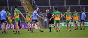 12 June 2021; Brian Fenton of Dublin shakes hands with the referee Ciaran Branagan after the Allianz Football League Division 1 semi-final match between Donegal and Dublin at Kingspan Breffni Park in Cavan. Photo by Ray McManus/Sportsfile