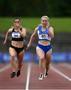 13 June 2021; Molly Scott of St Laurence O'Toole AC, Carlow, right, on her way to winning the Senior Women's 100m, ahead of Lauren Roy of City of Lisburn AC, Down, during day two of the AAI Games & Combined Events Championships at Morton Stadium in Santry, Dublin. Photo by Sam Barnes/Sportsfile