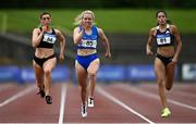 13 June 2021; Molly Scott of St Laurence O'Toole AC, Carlow, centre, on her way to winning the Senior Women's 100m, ahead of Lauren Roy of City of Lisburn AC, Down, left, Kate Doherty of Dundrum South Dublin AC, right, during day two of the AAI Games & Combined Events Championships at Morton Stadium in Santry, Dublin. Photo by Sam Barnes/Sportsfile