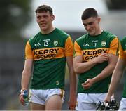 12 June 2021; David Clifford, left, and Seán O'Shea of Kerry leave the pitch after the Allianz Football League Division 1 semi-final match between Kerry and Tyrone at Fitzgerald Stadium in Killarney, Kerry. Photo by Brendan Moran/Sportsfile