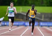 13 June 2021; Israel Olatunde of UCD AC, Dublin, right, competing in the Senior Men's 100m, alongside Mark Smyth of Raheny Shamrock AC, Dublin, during day two of the AAI Games & Combined Events Championships at Morton Stadium in Santry, Dublin. Photo by Sam Barnes/Sportsfile