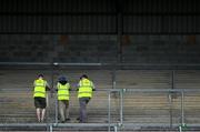 13 June 2021; Stadium stewards take up their positions in the terrace before the Allianz Football League Division 2 semi-final match between Clare and Mayo at Cusack Park in Ennis, Clare. Photo by Brendan Moran/Sportsfile
