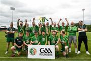 13 June 2021; Colm Kiernan of Carrickmacross lifts the cup with team-mates after the 2020 Men’s Senior Rounders Final match between Carrickmacross and Glynn Barntown at the GAA centre of Excellence in Abbotstown, Dublin. Photo by Harry Murphy/Sportsfile