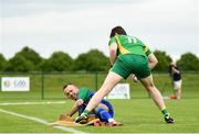 13 June 2021; Jason Tennant of Glynn Barntown slides into to first as Francis Duffy of Carrickmacross fields during the 2020 Men’s Senior Rounders Final match between Carrickmacross and Glynn Barntown at the GAA centre of Excellence in Abbotstown, Dublin. Photo by Harry Murphy/Sportsfile