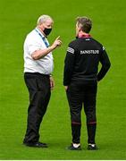 12 June 2021; Munster Council representative, Kieran McGann, speaking to Westmeath manager Jack Cooney before the Allianz Football League Division 2 Relegation play-off match between Cork and Westmeath at Páirc Uí Chaoimh in Cork. Photo by Eóin Noonan/Sportsfile