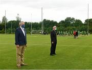 13 June 2021; Uachtarán Chumann Lúthchleas Gael Larry McCarthy stands for the national anthem before the 2020 Men’s Senior Rounders Final match between Carrickmacross and Glynn Barntown at the GAA centre of Excellence in Abbotstown, Dublin. Photo by Harry Murphy/Sportsfile
