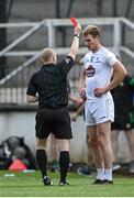 13 June 2021; Luke Flynn of Kildare is shown a red card by referee Barry Casssidy during the Allianz Football League Division 2 semi-final match between Kildare and Meath at St Conleth's Park in Newbridge, Kildare. Photo by Piaras Ó Mídheach/Sportsfile