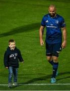 11 June 2021; Scott Fardy of Leinster and his son August after the Guinness PRO14 match between Leinster and Dragons at the RDS Arena in Dublin. Photo by Harry Murphy/Sportsfile