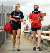 13 June 2021; Isobel Sheehan of Cork, left, and goalkeeper Amy Lee arrive at Nowlan Park before the Littlewoods Ireland National Camogie League Division 1 Semi-Final match between Cork and Galway at Nowlan Park in Kilkenny.  Photo by Matt Browne/Sportsfile