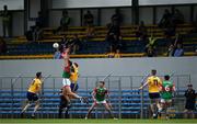 13 June 2021; Aidan O'Shea of Mayo and Darragh Bohannan of Clare contest a kickout during the Allianz Football League Division 2 semi-final match between Clare and Mayo at Cusack Park in Ennis, Clare. Photo by Brendan Moran/Sportsfile