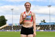 13 June 2021; Molly Curran of Carmen Runners AC with her gold medal after winning the Junior Heptathlon during day two of the AAI Games & Combined Events Championships at Morton Stadium in Santry, Dublin. Photo by Sam Barnes/Sportsfile
