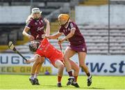 13 June 2021; Sarah Dervan of Galway in action against Amy O'Connor of Cork during the Littlewoods Ireland National Camogie League Division 1 Semi-Final match between Cork and Galway at Nowlan Park in Kilkenny.  Photo by Matt Browne/Sportsfile