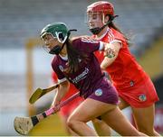 13 June 2021; Tara Kenny of Galway in action against Fiona Keating of Cork during the Littlewoods Ireland National Camogie League Division 1 Semi-Final match between Cork and Galway at Nowlan Park in Kilkenny.  Photo by Matt Browne/Sportsfile