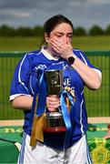 13 June 2021; A tearful Margaret Brady of Erne Eagles gives the captain's speech after the Mixed Senior Rounders Final 2020 match between Erne Eagles and Glynn Barntown at GAA centre of Excellence, National Sports Campus in Abbotstown, Dublin. Photo by Harry Murphy/Sportsfile
