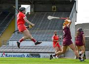 13 June 2021; Amy O'Connor of Cork celebrates after scoring the first goal against Galway during the Littlewoods Ireland National Camogie League Division 1 Semi-Final match between Cork and Galway at Nowlan Park in Kilkenny.  Photo by Matt Browne/Sportsfile