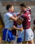 13 June 2021; Conor McManus of Monaghan and Sean Mulkerrin of Galway tussle during the Allianz Football League Division 1 Relegation play-off match between Monaghan and Galway at St. Tiernach’s Park in Clones, Monaghan. Photo by Philip Fitzpatrick/Sportsfile
