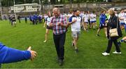 13 June 2021; Monaghan vice chairman Brendan Casey offers his hand of congratulations to the suspended Monaghan manager Seamus McEnaney, who was at the game as a spectator, after the Allianz Football League Division 1 Relegation play-off match between Monaghan and Galway at St. Tiernach’s Park in Clones, Monaghan. Photo by Ray McManus/Sportsfile