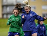 13 June 2021; Jessica Ziu, left, and Saoirse Noonan during a Republic of Ireland training session at Laugardalsvollur in Reykjavik, Iceland. Photo by Eythor Arnason/Sportsfile