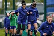 13 June 2021; Goalkeeper Eve Badana, left, and Claire O'Riordan during a Republic of Ireland training session at Laugardalsvollur in Reykjavik, Iceland. Photo by Eythor Arnason/Sportsfile
