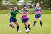 13 June 2021; Roma McLaughlin in action against Niamh Farrelly, left, during a Republic of Ireland training session at Laugardalsvollur in Reykjavik, Iceland. Photo by Eythor Arnason/Sportsfile