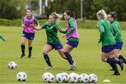 13 June 2021; Aoife Colvill and Áine O'Gorman, right, during a Republic of Ireland training session at Laugardalsvollur in Reykjavik, Iceland. Photo by Eythor Arnason/Sportsfile