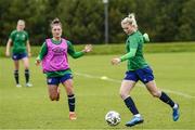 13 June 2021; Éabha O'Mahony and Keeva Keenan, left, during a Republic of Ireland training session at Laugardalsvollur in Reykjavik, Iceland. Photo by Eythor Arnason/Sportsfile