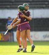 13 June 2021; Galway players Niamh Kilkenny, right, and Tara Kenny celebrate after the Littlewoods Ireland National Camogie League Division 1 Semi-Final match between Cork and Galway at Nowlan Park in Kilkenny.  Photo by Matt Browne/Sportsfile
