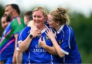 13 June 2021; Niamh Brennan, left, and Owen Smith of Erne Eagles celebrate after the Mixed Senior Rounders Final 2020 match between Erne Eagles and Glynn Barntown at GAA centre of Excellence, National Sports Campus in Abbotstown, Dublin. Photo by Harry Murphy/Sportsfile