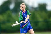 13 June 2021; Anne Hanley of Glynn Barntown bats during the Mixed Senior Rounders Final 2020 match between Erne Eagles and Glynn Barntown at GAA centre of Excellence, National Sports Campus in Abbotstown, Dublin. Photo by Harry Murphy/Sportsfile