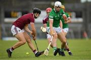 13 June 2021; Aaron Gillane of Limerick in action against Aonghus Clarke of Westmeath during the Allianz Hurling League Division 1 Group A Round 5 match between Westmeath and Limerick at TEG Cusack Park in Mullingar, Westmeath. Photo by Seb Daly/Sportsfile