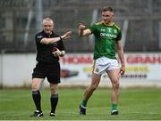 13 June 2021; Conor McGill of Meath has words with referee Barry Cassidy after he was sent off during the Allianz Football League Division 2 semi-final match between Kildare and Meath at St Conleth's Park in Newbridge, Kildare. Photo by Piaras Ó Mídheach/Sportsfile