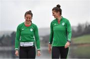 24 January 2020; Team Ireland rowers at the official announcement of the squad who will compete at the Tokyo 2020 Olympics. The rowing team was the first group of Team Ireland athletes to collect their kit bags ahead of the Games. Pictured are Aileen Crowley, left, and Monika Dukarska. Photo by Seb Daly/Sportsfile